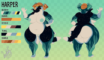 4_toes 5_fingers anthro areola arms_bent belly big_belly big_breasts big_butt black_body black_skin black_tail blonde_hair blue_markings breasts brown_eyes brown_hair butt checkered checkered_background color_swatch curvy_figure deep_navel eyelashes feet female fin fingers genitals gradient_background green_areola green_body green_nipples green_skin hair hand_on_hip hand_on_own_hip huge_butt huge_thighs markings multicolored_body multicolored_hair multicolored_skin navel nipples nude nude_anthro nude_female overweight overweight_anthro overweight_female pattern_background proboscis_(anatomy) short_hair simple_background slightly_chubby slightly_chubby_anthro slightly_chubby_female solo spots spotted_legs standing tail tail_fin tail_markings tan_body tan_skin text thick_thighs toes trunk_(anatomy) tusks two_tone_hair vulva wide_hips yellow_sclera yellow_spots lyratrchubby harper_(ghijo9) elephant elephantid fish hybrid mammal marine proboscidean shark 2024 artist_name character_name digital_drawing_(artwork) digital_media_(artwork) english_description english_text flat_colors hi_res model_sheet