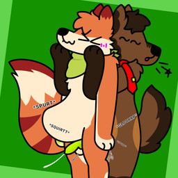 abdominal_bulge accessory anal anal_penetration anthro big_tail blush bodily_fluids brown_body brown_fur cum cum_inflation cum_inside duo ejaculation excessive_cum excessive_genital_fluids fur genital_fluids genitals inflation kerchief knot knotted_penis knotting male male/male necktie orange_body orange_fur paws penetration penis sex tail doug_polaris axel_bridges dougpolaris canid canine canis fox mammal maned_wolf wolf 1:1 absurd_res hi_res