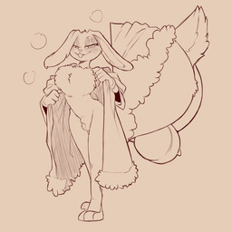 anthro balls barefoot biped buckteeth butt clothing ears_down eyeliner feet fingers fur genitals gloves handwear looking_at_viewer makeup male narrowed_eyes pivoted_ears short_tail solo standing tail teeth cold-blooded-twilight looney_tunes warner_brothers bugs_bunny lagomorph leporid mammal rabbit 1:1 2025 hi_res