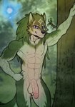 anthro anthrofied balls biceps countershading flaccid forest genitals humanoid_genitalia humanoid_penis looking_at_viewer male muscular muscular_male muscular_thighs nature nipples nude obliques outside pecs penis plant serratus smile solo tree vein veiny_muscles veiny_penis nubruki_(artist) nintendo the_legend_of_zelda link_(wolf_form) canid canine canis mammal wolf