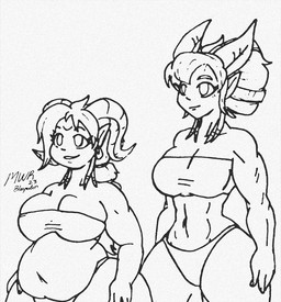 2_horns abs athletic athletic_female athletic_humanoid bare_shoulders belly biceps big_breasts biped breasts cleavage clothed clothing collarbone duo ear_piercing eyebrows female female_humanoid hair horn humanoid_pointy_ears muscular muscular_female muscular_humanoid navel overweight overweight_female overweight_humanoid piercing pointy_ears sharp_horn standing thick_horn thick_thighs wavy_horn wide_hipped_female wide_hipped_humanoid wide_hips blayaden blizzard_entertainment warcraft faahnii_(blayaden) sinai_(blayaden) draenei humanoid 2023 black_and_white dated half-length_portrait monochrome portrait signature