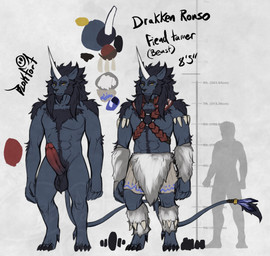 balls belt big_penis blue_body blue_fur bottomwear clothing fur genitals horn loincloth male nude penis simple_background standing tribal blokfort final_fantasy square_enix felid feline mammal ronso 2025 absurd_res hi_res model_sheet