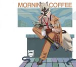 abstract_background anthro book bottomwear clothing container cup detailed_background fur holding_container holding_cup holding_mug holding_object male mug necktie open_book pants reading reading_book relaxing shirt simple_background sitting solo text topwear white_background white_body white_fur gallshein mihoyo zenless_zone_zero von_lycaon canid canine canis mammal wolf english_text full-length_portrait hi_res portrait