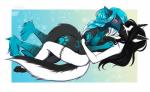 4_toes 5_fingers anthro anthro_on_anthro black_body black_fur black_hair blue_hair blush braided_hair breasts duo feet female female/female fingers fur hair kissing nude toes white_body white_fur amur luna_(jrock-11) canid canine canis mammal wolf 2019 digital_media_(artwork)