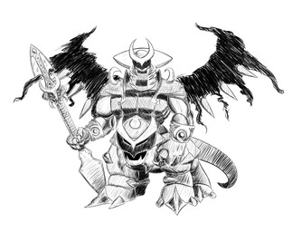 armor claws male melee_weapon pokemorph polearm solo spear spikes tail taurification taurified weapon wings sleepingeel mythology nintendo pokemon altered_forme_giratina dragon dragon_taur generation_4_pokemon giratina legendary_pokemon mythological_creature mythological_scalie pokemon_(species) pokemon_taur scalie taur greyscale monochrome source_request