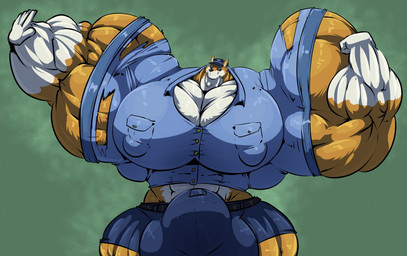 anthro balls belt big_balls big_bulge big_muscles big_pecs big_penis bulge clothing eyewear flexing genitals glasses hat headgear headwear huge_balls huge_bulge huge_muscles huge_pecs huge_penis hyper hyper_balls hyper_biceps hyper_bulge hyper_genitalia hyper_muscles hyper_pecs hyper_penis male muscular muscular_anthro muscular_male nipples pecs penis pockets smile solo torn_clothing bobert booker_(iron99) canid canine canis dingo mammal 2018