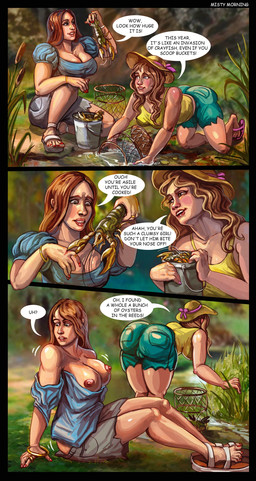 breasts butt duo feet female feral foot_fetish group macro male micro size_transformation text transformation trio misty_morning aquatic arthropod bivalve crab crayfish crustacean decapod human humanoid malacostracan mammal mollusk oyster absurd_res comic english_text hi_res