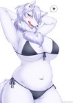 anthro big_breasts bikini bikini_bottom bikini_top blush breasts clothed clothing female female_anthro front-tie_bikini front-tie_clothing front-tie_swimwear hair heart_symbol kemono licking licking_lips licking_own_lips self_lick side-tie_bikini side-tie_clothing side-tie_swimwear simple_background solo string_bikini swimwear tied_bikini tied_clothing tongue tongue_out triangle_bikini two-piece_swimsuit white_background wolfox004 canid canine canis mammal wolf hi_res