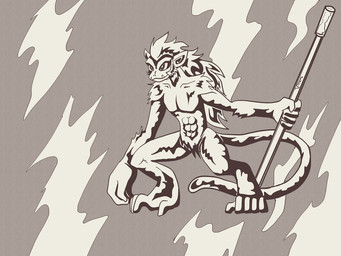abstract_background male naturally_censored nude solo acethesupervillain dungeons_and_dragons hasbro wizards_of_the_coast haplorhine mammal monkey primate vanara 4:3 monochrome