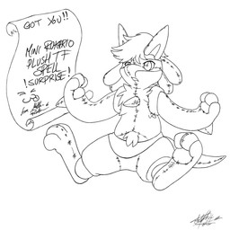 after_transformation fabric feral male open_mouth pawpads plushie plushification scroll seam_(sewing) simple_background solo spikes spikes_(anatomy) text white_background moofers-mufa nintendo pokemon canid canine generation_4_pokemon lucario mammal pokemon_(species) 1:1 black_and_white english_text monochrome signature
