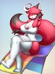 anthro big_breasts biped blush breasts camel_toe chair cleavage clothed clothing collared_shirt dress_shirt female fluffy fluffy_tail fur furniture gloves_(marking) hair huge_breasts legwear long_tail looking_at_viewer markings multicolored_body multicolored_fur nipple_outline panties red_body red_fur red_hair red_tail shirt simple_background sitting solo stockings tail thigh_highs topwear two_tone_tail underwear white_background white_body white_fur yellow_eyes tailzkim voltrixy canid canine fox mammal red_fox true_fox 2018 absurd_res hi_res