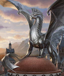 building castle chin_horn detailed_background facial_horn feral fin_spines heroic_pose horn long_neck long_tail looking_aside mountain pose purple_eyes sail_(anatomy) scales scenery sky solo spines spread_wings standing standing_on_building tail wings unknown_artist dungeons_and_dragons european_mythology hasbro mythology wizards_of_the_coast dragon dragon_(dnd) mythological_creature mythological_scalie scalie silver_dragon silver_dragon_(dnd) western_dragon absurd_res hi_res female_(lore)
