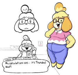 anthro barefoot belly big_belly blonde_hair blush blush_stickers bottomwear breasts buckteeth calendar clothed clothing collared_shirt denim denim_bottomwear denim_clothing desk dialogue dress_shirt electronics eyes_closed eyewear feet female furniture glasses hair hair_bun happy header_box high_waisted_pants humor jeans looking_at_viewer medium_breasts microphone nerd office one_eye_closed open_mouth open_smile overweight overweight_anthro overweight_female pants raised_finger rectangular_glasses shirt simple_background simple_eyes sitting smile smiling_at_viewer solo standing table teeth text text_box topwear wearing_glasses white_background wink winking_at_viewer woof_(sound_effect) yellow_body newartistcool animal_crossing nerd_emoji_(meme) nintendo isabelle_(animal_crossing) canid canine canis domestic_dog mammal shih_tzu toy_dog 2024 character_name digital_media_(artwork) english_text multiple_images sketch_page
