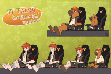 anklet anthro bottomwear chair clothed clothing desk electronics eye_scar facial_hair facial_scar feet feral feral_transformation foot_focus furniture gaming_chair goatee hair headphones headphones_around_neck hoodie human_to_anthro human_to_feral jewelry male mid_transformation orange_eyes oversized_clothing pawpads paws quadruped red_hair scar shirt shorts species_transformation table topwear transformation transformation_sequence white_body white_skin zgf_gaming ra'zim capybara caviid human mammal rodent 2025 3:2 absurd_res hi_res