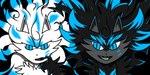 black_body blue_eyes blue_hair curled_hair duo fur grey_face hair male pinching_cheeks smile spiky_hair white_body white_hair subolek the_battle_cats phono phonoa domestic_cat felid feline felis humanoid mammal 2:1 digital_media_(artwork) hi_res