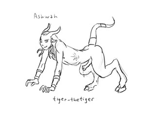 accessory all_fours bracelet dreadlocks furgonomics genitals hair hooves horn jewelry looking_at_viewer male nude penis pose sex_slave slave smile solo tail tail_accessory tail_bracelet tail_jewelry text tiger-thetiger_(artist) blizzard_entertainment warcraft ashwah_(character) draenei humanoid artist_name hi_res monochrome herm_(lore)