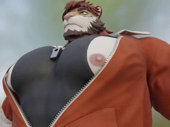 anthro barazoku beard big_muscles big_pecs black_clothing black_shirt black_tank_top black_topwear breath breathing brown_facial_hair clothing facial_hair fur green_eyes hair inhale jacket low-angle_view male multicolored_body multicolored_fur muscular muscular_anthro muscular_male nipples orange_body orange_fur pecs pink_nose red_clothing red_hair red_jacket red_topwear shirt solo striped_body striped_fur stripes tank_top topwear whistle_around_neck white_body white_fur wolfiebare tagore_(wolfiebare) felid mammal pantherine tiger 2025 3d_(artwork) 3d_animation 4:3 animated digital_media_(artwork) short_playtime sound webm