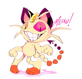 anthro fur heterochromia male simple_background smile solo text white_background white_body white_fur playcenter deltarune nintendo pokemon undertale_(series) friend_(deltarune) generation_1_pokemon meowth pokemon_(species) 2025