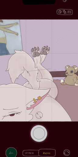 anthro bed bedroom_eyes brown_eyes butt cellphone colored_nails ear_piercing ear_ring electronics eyebrows fluffy fluffy_tail fur furniture gold_(metal) gold_ear_ring gold_jewelry inner_ear_fluff jewelry lying male musician nails narrowed_eyes nude nude_anthro nude_male on_bed on_front pawpads phone piercing pink_inner_ear pink_wall plushie poster raised_eyebrow raised_tail ring_piercing seductive selfie smartphone solo stitch_(sewing) tail tuft user_interface white_body white_fur elske apple_inc. iphone arctic_fox canid canine fox mammal true_fox absurd_res hi_res