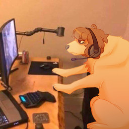 ambiguous_gender angry bangs beverage_can black_nose black_pawpads bodily_fluids brown_body brown_eyes brown_fur brown_hair can chair chest_tuft computer computer_keyboard computer_monitor computer_mouse container controller curly_hair desk detailed_background drawing_tablet electronics eye_through_hair eyebrow_through_hair eyebrows eyelashes feet feral floppy_ears fluffy frown fur furniture game_controller gaming hair half-closed_eyes headgear headphones headset humor inside keyboard laptop light markings microphone monitor monotone_body monotone_fur mouth_closed narrowed_eyes orange_body orange_fur pawpads paws photo_background playing_video_game quadruped real screen screencap short_hair side_view sitting snout solo table tan_body tan_fur toes translucent translucent_hair tuft yellow_body yellow_fur geniebuy bird_dog canid canine canis cocker_spaniel domestic_dog hunting_dog mammal spaniel hi_res mixed_media photography_(artwork)