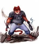 anthro armor clothed clothing looking_at_viewer mace male melee_weapon simple_background solo weapon conditional_dnp ratte legacy_(ratte) montreal_(ratte) faraden felid hybrid lion mammal new_faraden pantherine tiger tigon 2017 hi_res story story_in_description traditional_media_(artwork)