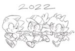 anthro baseball_cap boots bottomwear clothing female footwear fur group hair hat headgear headwear male open_mouth shoes shorts crealle bandai_namco freedom_planet galaxytrail klonoa_(series) mythology sega sonic_the_hedgehog_(series) klonoa sash_lilac sonic_the_hedgehog aquatic_dragon domestic_cat dragon eulipotyphlan felid feline felis hedgehog hybrid mammal marine mythological_creature mythological_scalie scalie crossover greyscale monochrome