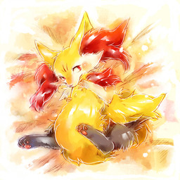 3_fingers 3_toes ambiguous_anthro ambiguous_gender anthro arm_tuft bedding bedding_background big_tail biped bird's-eye_view black_body black_fur black_nose blush blush_lines cheek_tuft digitigrade dipstick_tail facial_tuft feet fingers fluffy fluffy_tail front_view fur high-angle_view hindpaw hip_tuft hugging_own_tail inner_ear_fluff looking_at_viewer looking_up looking_up_at_viewer lying markings multicolored_body multicolored_fur nude_ambiguous nude_anthro on_back orange_body orange_fur pawpads paws pink_pawpads pointy_ears prick_ears red_eyes red_inner_ear_fluff red_tail_tip self_hug shoulder_tuft simple_background snout solo tail tail_hug tail_markings toes tuft two_tone_tail white_body white_fur yellow_body yellow_fur yellow_tail dufy nintendo pokemon braixen canid generation_6_pokemon mammal pokemon_(species) 1:1 2014 colored digital_drawing_(artwork) digital_media_(artwork) full-length_portrait japanese_description portrait shaded translated_description
