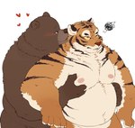 anthro belly blush bodily_fluids brown_body brown_fur duo fur grope heart_symbol hug hugging_another hugging_from_behind humanoid_hands kemono male moob_grab moob_grope moobs nipples overweight overweight_male sweat quanjiang bear felid mammal pantherine tiger 2021 hi_res