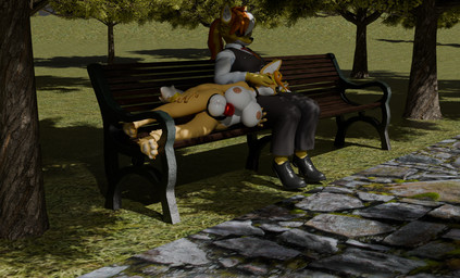 anthro bdsm bench breasts caressing chastity_cage chastity_device collar duo eyewear facial_piercing gynomorph intersex intersex/intersex nipples nose_piercing nose_ring park park_bench permanent_chastity_device petplay piercing ring_piercing roleplay selfcest septum_piercing sleeping square_crossover sunglasses haolde haolde_(character) canid canine canis mammal wolf 3d_(artwork) absurd_res blender_(artwork) blender_cycles_(artwork) digital_media_(artwork) hi_res gynomorph_(lore)