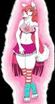 alternate_species anthro biped bottomwear breasts clothing female fluffy fur hair legwear long_hair long_nose open_mouth paws pink_eyes pink_hair pink_nose shirt short_tail skirt solo stockings tail tank_top topwear white_body white_fur xheten artemis_tsukino canid canine canis domestic_dog husky mammal nordic_sled_dog spitz absurd_res alpha_channel hi_res