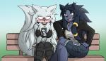 anthro big_breasts blush bodily_fluids breasts cellphone chest_tuft clothed clothing collar duo electronics embarrassed female fur hair long_hair phone scar shirt sitting smile sweat teeth thick_thighs topwear tuft rakkuguy blizzard_entertainment warcraft mayenne_carver velvela canid canine canis mammal werecanid werecreature wolf worgen 2018 digital_media_(artwork) hi_res