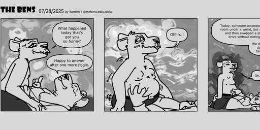 anthro belly blush bottomwear clothing dialogue duo lying male male/male moobs nipples overweight overweight_male pants text barnem mammal murid murine rat rodent 2025 comic english_text hi_res monochrome multiple_scenes