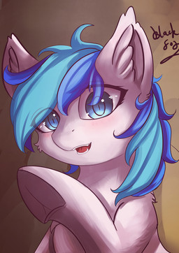 arm_tuft blue_eyes blue_hair blue_mane blush brown_background casual_nudity cheek_tuft ear_tuft eye_through_hair eyebrow_through_hair eyebrows eyelashes facial_tuft fangs feet female feral fluffy_ears front_view fur glistening glistening_eyes gradient_background hair hooves inner_ear_fluff light long_hair long_mane looking_at_viewer makeup mane mascara multicolored_hair multicolored_mane open_mouth open_smile pink_tongue pointy_ears prick_ears pupils raised_hoof shadow sharp_teeth shoulder_tuft simple_background slit_pupils smile snout solo teeth tongue translucent translucent_hair tuft two_tone_hair two_tone_mane underhoof unguligrade white_body white_fur blackfox2000 hasbro my_little_pony equid equine horse mammal pony vampire absurd_res bust_portrait digital_media_(artwork) hi_res icon portrait signature