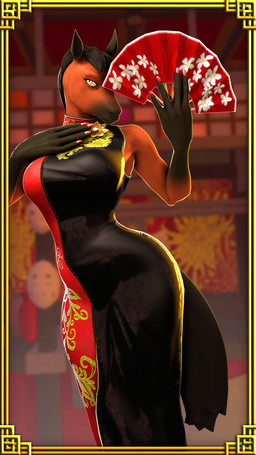 5_fingers anthro asian_clothing black_hair breasts brown_body brown_fur chinese_clothing chinese_dress clothed clothed_anthro clothed_female clothing dress east_asian_clothing female fingers fur hair hand_fan humanoid_hands solo petruz petruz_(modeler) equid equine horse mammal 3d_(artwork) 9:16 absurd_res digital_media_(artwork) hi_res source_filmmaker_(artwork)