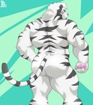 anthro back_muscles barazoku big_butt big_muscles butt fur hair looking_back male muscular muscular_anthro muscular_male nude rear_view simple_background smile solo standing striped_body striped_fur stripes thick_thighs white_body white_fur tylerstark felid mammal pantherine tiger 2021 absurd_res hi_res