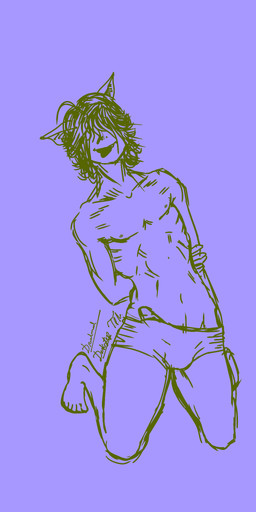 bulge clothed clothing dante_machiavelli_(oc) dante_machiavelli_(original_character) erection feet femboy genitals glans hair kneeling male messy_hair nipples partially_clothed penis rib_cage solo tongue tongue_out underwear darkstep dreadmaul animal_humanoid humanoid absurd_res hi_res signature