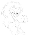 anthro balls big_balls big_breasts big_penis breasts clothing genitals gynomorph hair huge_breasts intersex legwear long_hair penis solo thigh_highs raccoonshinobi sega sonic_the_hedgehog_(series) sonic_underground queen_aleena_hedgehog eulipotyphlan hedgehog mammal hi_res monochrome