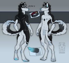 animal_genitalia animal_penis anthro balls biped black_body black_claws black_fur black_mane blue_eyes blue_nose blue_pawpads blue_penis butt canine_genitalia canine_penis claws clothed clothing collar detached_sheath diamond_(gem) digitigrade erection fluffy fluffy_tail fully_sheathed fur gem genitals glans grey_body grey_fur heterochromia humanoid_genitalia humanoid_penis hybrid_genitalia hybrid_penis looking_at_viewer looking_back male mane navel nipples nude orange_eyes pawpads paws penis sheath simple_background skimpy solo standing studded_collar studs tail white_body white_fur smooshkin hades_(smooshkin) canid canine canis domestic_dog husky mammal nordic_sled_dog siberian_husky spitz 2017 digital_media_(artwork) full-length_portrait model_sheet portrait