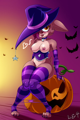 anthro breasts clothing corset fangs female food fruit hat headgear headwear holidays huge_thighs legwear lingerie magic_user moon plant pubes pumpkin simple_background small_waist solo stockings teeth thick_thighs tongue tongue_out topwear underwear wide_hips witch witch_costume witch_hat lechugansfw halloween bethany_(lechugansfw) bat mammal hi_res
