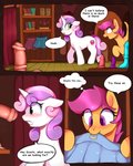 2020 4:5 aged_up blush clothing comic cutie_mark detailed_background dialogue digital_media_(artwork) dildo duo english_text equid equine eyelashes female feral friendship_is_magic green_eyes hasbro hi_res horn mammal my_little_pony mythological_creature mythological_equine mythology open_mouth purple_eyes ritter scootaloo_(mlp) sex_toy sweetie_belle_(mlp) text unicorn