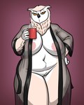 anthro areola big_areola big_breasts breasts clothing coffee_mug container cup female genitals hanging_breasts holding_container holding_cup holding_mug holding_object huge_breasts mature_anthro mature_female mug navel neck_tuft nightgown nipples non-mammal_breasts non-mammal_navel non-mammal_nipples overweight overweight_anthro overweight_female pussy slightly_chubby slightly_chubby_anthro slightly_chubby_female solo steam tan_body thick_thighs tuft voluptuous_anthro voluptuous_female wide_hips kostos_art avian bird owl 4:5 hi_res