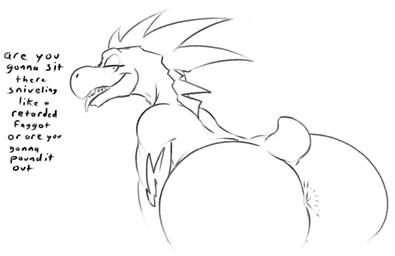 anthro anus bent_over big_butt bubble_butt butt dialogue homophobic_slur huge_butt looking_at_viewer looking_back looking_back_at_viewer male nude presenting presenting_hindquarters profanity smile solo text tongue tongue_out mukihyena halo_(series) microsoft xbox_game_studios kiggy alien kig-yar ruuhtian scalie alternate_version_at_source digital_media_(artwork) english_text hi_res monochrome
