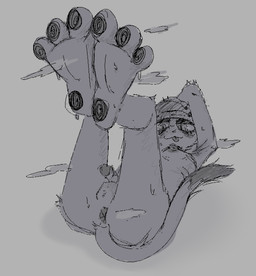anthro anus balls beanie blep bodily_fluids breasts clothing erection feet flaccid foot_focus genitals gynomorph hand_behind_own_head hat headgear headwear humanoid_genitalia humanoid_penis intersex legs_up lying nude_anthro nude_gynomorph on_back pawpads penis presenting presenting_anus presenting_penis small_breasts solo sweat tail thin_tail tongue tongue_out dddanideer epic_games fortnite fortnite:_battle_royale meow_skulls calico_cat domestic_cat felid feline felis mammal 2026 digital_drawing_(artwork) digital_media_(artwork) english_description monochrome