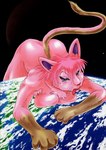 anthro breast_squish breasts breasts_on_planet chest_tuft female fur laying_on_planet macro pink_body pink_fur planet purple_eyes solo squish terra_macro tongue tongue_out tuft whiskers beasty_gang bagi_the_monster_of_mighty_nature osamu_tezuka bagi domestic_cat felid feline felis mammal hi_res