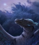 blue_eyes cloud comet cool_colors digital_media_(artwork) dragon feathered_dragon feathered_scalie feathered_wings feathers female feral fluffy fur furred_dragon furred_scalie grey_body grey_fur hi_res horn legend_of_ahya llydia_the_fluff_dragon_(darkflamewolf) looking_up morsylvia mythological_creature mythological_scalie mythology open_mouth scalie shooting_star sky skyscape smile solo stripes teeth teeth_showing tongue wings