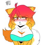 anthro bent_over blush breasts clothing female flustered hair heart_symbol solo stariikat starii_sinstolus_(stariikat) domestic_cat felid feline felis mammal