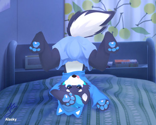anthro ass_up bed biped black_eyes blep blue_body blue_bottomwear blue_clothing blue_eyes blue_fur blue_hair blue_hoodie blue_shorts blue_topwear blush blush_lines bottomwear bulge clothing fur furniture hair hoodie kemono male on_bed shorts shota slim_anthro slim_male solo tail tail_motion tailwag tongue tongue_out topwear white_body white_fur young young_anthro young_male fur_alasky canid canine canis domestic_dog husky mammal nordic_sled_dog spitz 2021 hi_res