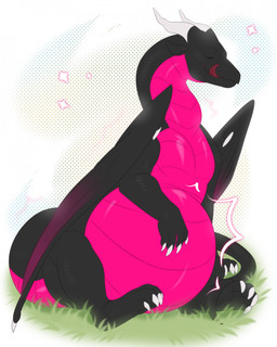 2_horns black_body claws eyes_closed feral feral_pred grass horn male male_pred membrane_(anatomy) membranous_wings multicolored_body on_grass on_ground pink_body plant simple_background sitting snout solo tail tongue tongue_out two_tone_body vore white_claws wings orca24a mythology dragon mythological_creature mythological_scalie scalie colored digital_drawing_(artwork) digital_media_(artwork) hi_res