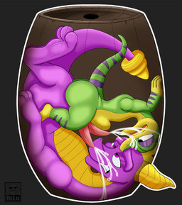 2_horns 2_penises abdominal_bulge anal anal_orgasm anal_penetration anthro barrel big_butt black_eyes bodily_fluids butt cum duo ejaculation fallen_hero genital_fluids genitals green_body green_scales green_tail half-closed_eyes hands-free horn in_barrel interspecies looking_pleasured male male/male male_penetrated male_penetrating male_penetrating_male multi_genitalia multi_penis multicolored_body multicolored_scales narrowed_eyes orgasm penetration penile penile_penetration penis penis_in_ass purple_body purple_eyes purple_nose purple_scales purple_tail scales sex side_view stuck stuck_together tail teeth thick_thighs tongue two_tone_tail yellow_body yellow_horn yellow_nose yellow_scales yellow_tail itsme_hilo activision gex_(series) mythology spyro_the_dragon gex_the_gecko spyro dragon gecko lizard mythological_creature mythological_scalie reptile scalie 2025 digital_media_(artwork) hi_res signature