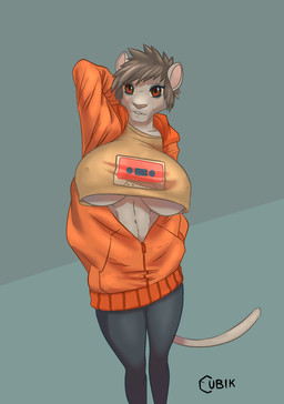 anthro big_breasts breasts brown_eyes clothed clothing female hoodie huge_breasts looking_at_viewer solo topwear cubikore felid mammal absurd_res character_request hi_res